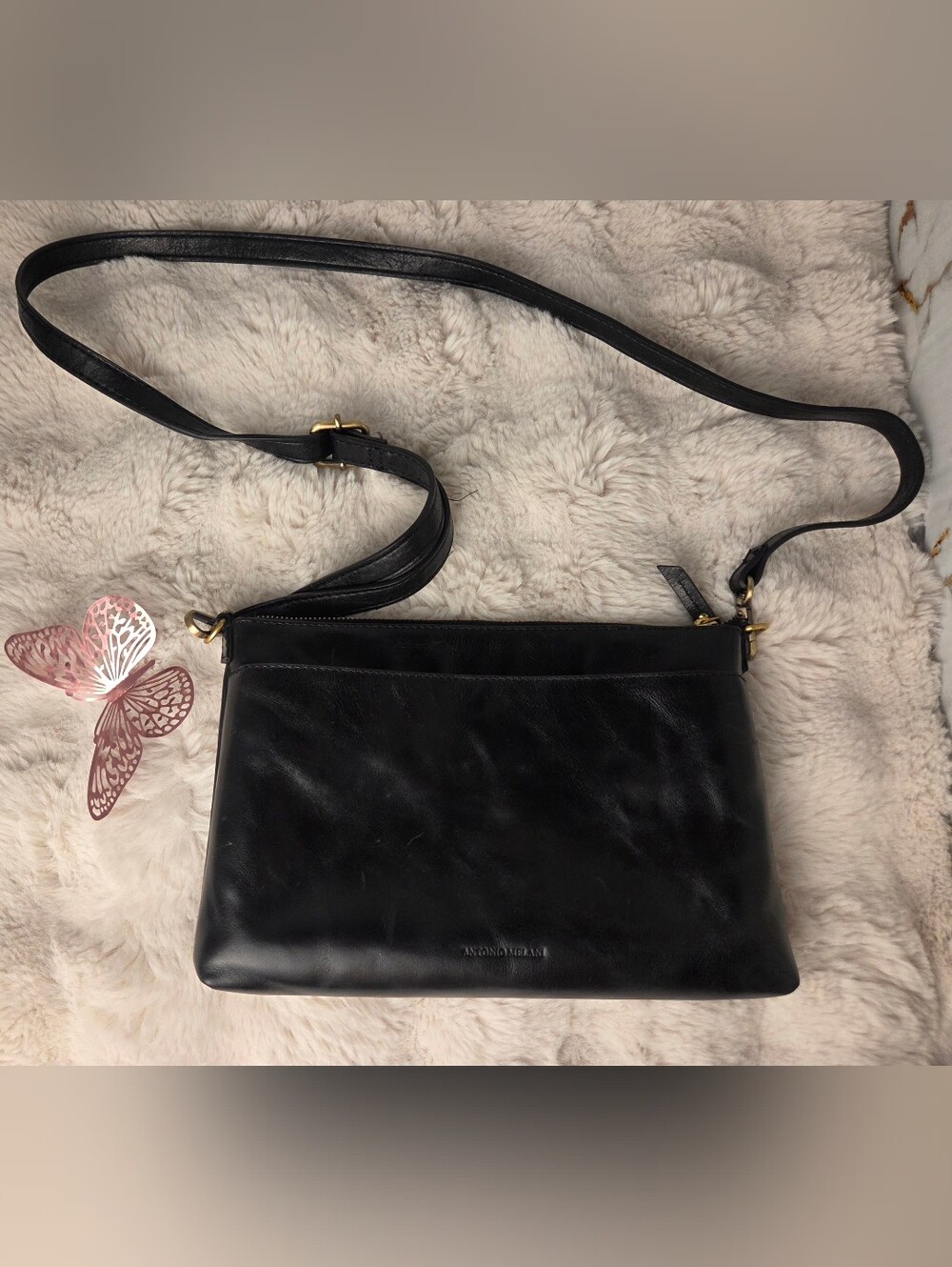 ANTONIO MELANI Black Leather Crossbody Bag